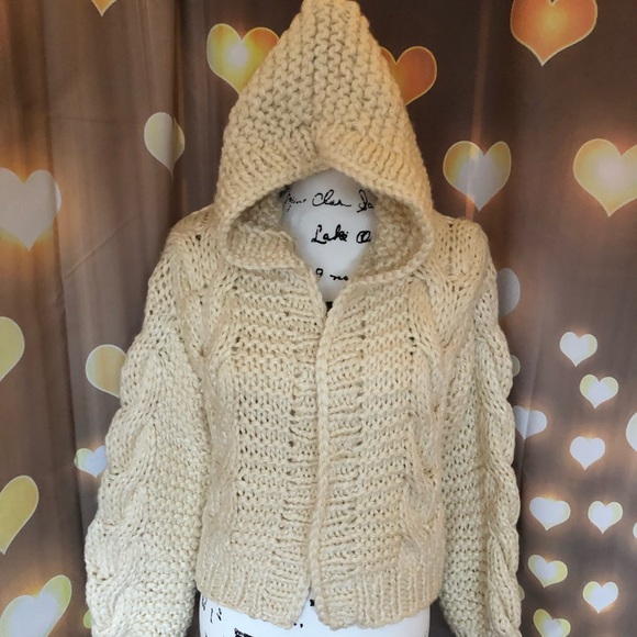 Chunky knit cardigan cream cable knit hoodie sweater womens long sleeve thick - Picture 11 of 15